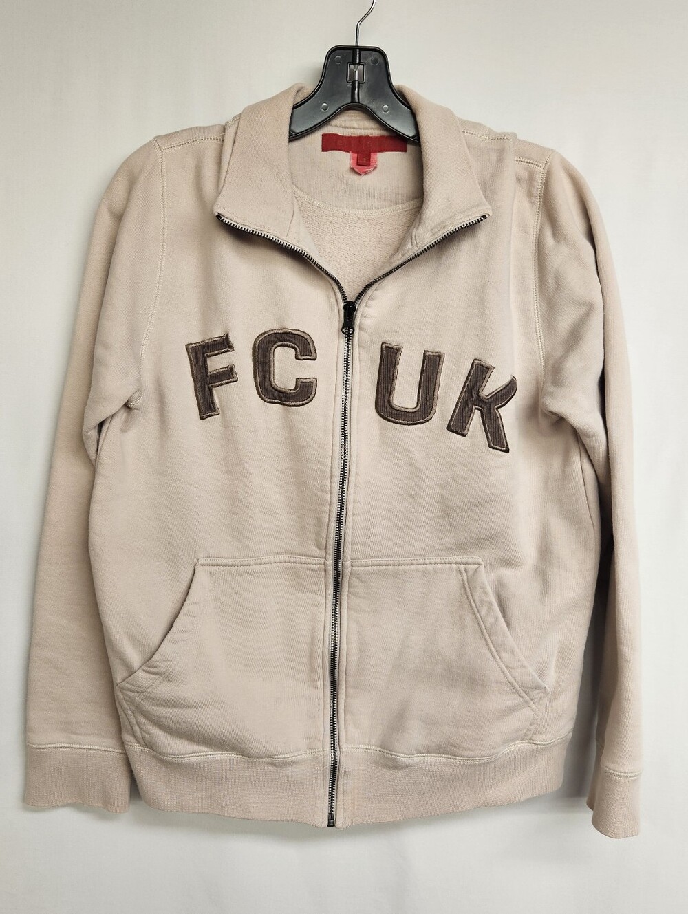 French Connection Sweatshirt Mens Small Tan FCUK Zip Up Track Y2K